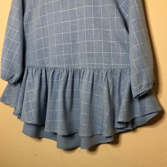 DONATED Shein Powder Blue & White Plaid High Low Peplum Blouse - Picture 8 of 16